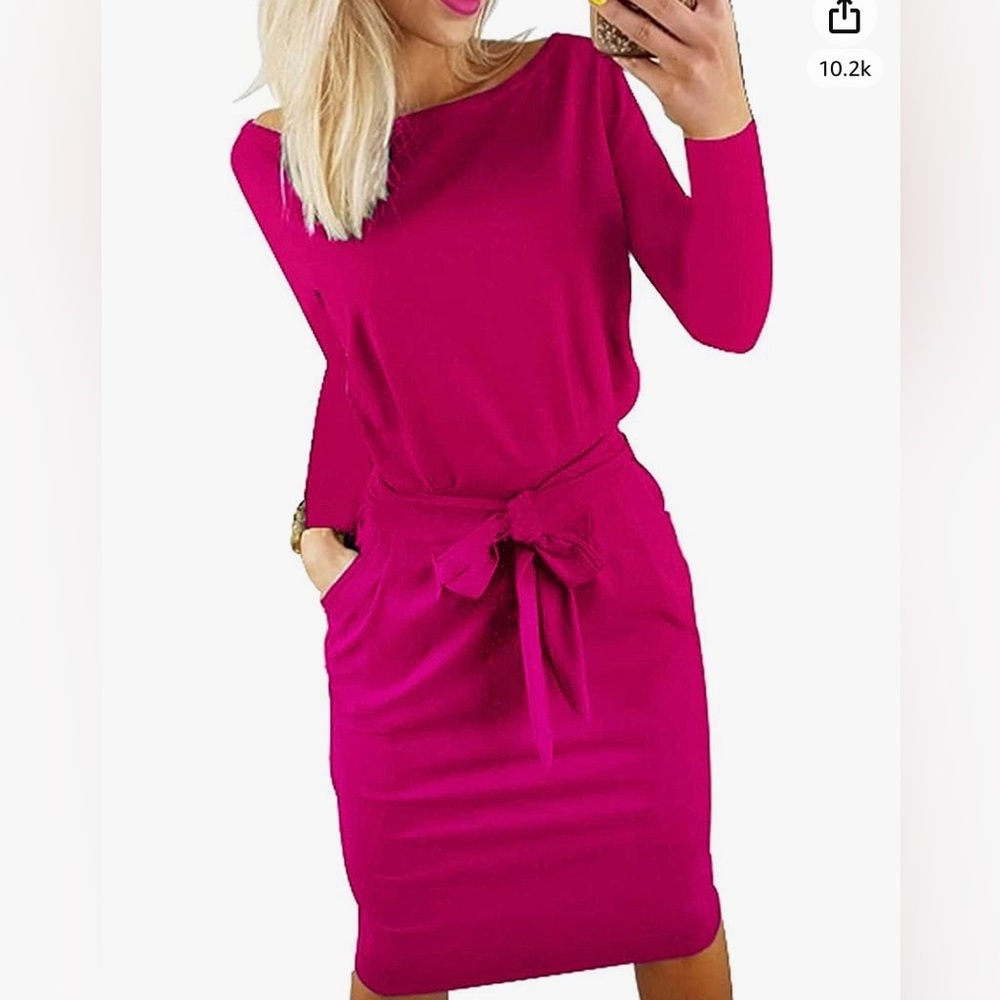 Women's Casual Long Sleeve Belted Bodycon Sheath Pencil Dress